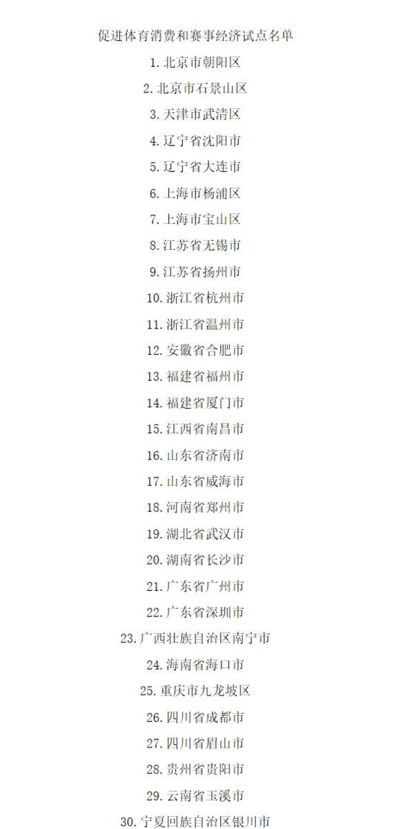 国家体育亚美体育登录总局确定在30个城市开展促进消费和赛事经济试点工作